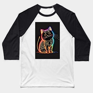 Cool Cat Portrait Neon Art Style Baseball T-Shirt